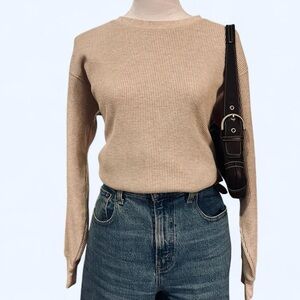 Uniqlo Beige Waffle Crew Neck Long Sleeve T-Shirt